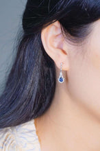Load image into Gallery viewer, 18K White Gold Natural Sapphire Diamond Earrings, Natural Vivid Blue Sapphire Earrings, Stylish Earrings