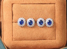 Load image into Gallery viewer, 18K White Gold Sri Lanka Natural Royal Blue Sapphire Diamond Earrings, Natural Vivid Blue Sapphire Earrings, Simple and Stylish Earrings