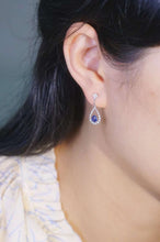 Load image into Gallery viewer, 18K White Gold Natural Sapphire Diamond Earrings, Natural Vivid Blue Sapphire Earrings, Stylish Earrings