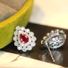 Load image into Gallery viewer, 18K White Gold Natural Vivid Red Ruby Diamond Earrings, Natural Ruby Earrings, Stylish Earrings, Ruby Stud Earrings, Stunning Jewelry