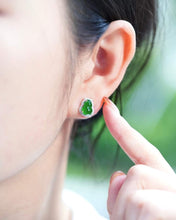 Load image into Gallery viewer, 18K White Gold Natural Top Green Type A Jadeite Jade Gourd Diamond Earrings, Natural Jade Gourd Earrings, Simple and Stylish Earrings, Green Jade Earrings