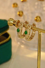 Load image into Gallery viewer, 18K Yellow Gold Natural Emerald Diamond Earrings, Emerald Hoop Earrings, French Earrings, Natural Emerald Earrings, Stylish Earrings, Dainty Gold Earrings