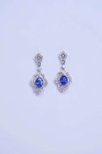 Load image into Gallery viewer, 18K White Gold Natural Sapphire Diamond Earrings, Natural Vivid Blue Sapphire Earrings, Stylish Earrings