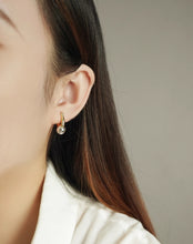 Load image into Gallery viewer, Pure 18K Two-tone Gold Ball Earrings, Simple and Stylish Earrings, U Shape Earrings, Gold Hoop Earrings, Minimalist Earrings Gold