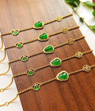 Load image into Gallery viewer, 18K Yellow Gold Natural Top Green Type A Jadeite Jade Diamond Bracelet, Gourd Jadeite Bracelet, Stylish Bracelet, Gold Jade Bracelet, Green Jade Bracelet