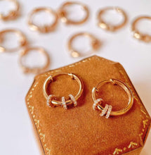 Load image into Gallery viewer, 18K Gold Natural Diamond Earrings, Dainty Hoop Earrings, Gold Hoop Earrings, Stylish Earrings, Real Diamond Earrings, Gold Diamond Earrings, Minimalist Earrings