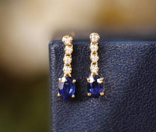Load image into Gallery viewer, 18K Gold Natural Sapphire Diamond Earrings, Natural Royal Blue Sapphire Earrings, Simple and Stylish Earrings, Minimalist Earrings Gold, Statement Earrings
