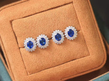 Load image into Gallery viewer, 18K White Gold Sri Lanka Natural Royal Blue Sapphire Diamond Earrings, Natural Vivid Blue Sapphire Earrings, Simple and Stylish Earrings