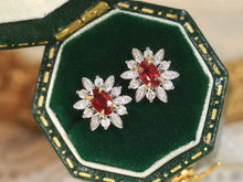 Load image into Gallery viewer, 18K White Gold Natural Ruby Diamond Earrings, Natural Ruby Earrings, Stylish Earrings, Ruby Stud Earrings, Stunning Earrings