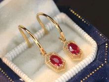 Load image into Gallery viewer, 18K Yellow Gold Natural Ruby Earrings, Natural Ruby Earrings, Hook Earrings, Stylish Earrings, Stunning Earrings