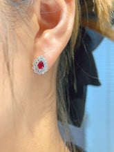 Load image into Gallery viewer, 18K White Gold Natural Vivid Red Ruby Diamond Earrings, Natural Ruby Earrings, Stylish Earrings, Ruby Stud Earrings, Stunning Jewelry