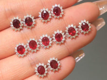 Load image into Gallery viewer, Certified 18K White Gold Natural Vivid Red Ruby Diamond Earrings, Natural Ruby Earrings, Stylish Earrings, Ruby Stud Earrings, Stunning Earrings