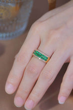 Load image into Gallery viewer, 18K Yellow Gold Natural Emerald Diamond Ring, Multi Stone Ring, Gold Stacking Rings, Stylish Rings, Gold Diamond Ring, Real Diamond Ring, Wedding Ring