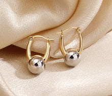 Load image into Gallery viewer, Pure 18K Two-tone Gold Ball Earrings, Simple and Stylish Earrings, U Shape Earrings, Gold Hoop Earrings, Minimalist Earrings Gold