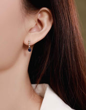 Load image into Gallery viewer, 18K Gold Natural Sapphire Diamond Earrings, Natural Royal Blue Sapphire Earrings, Simple and Stylish Earrings, Minimalist Earrings Gold, Statement Earrings