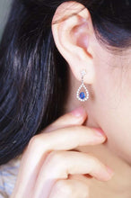 Load image into Gallery viewer, 18K White Gold Natural Sapphire Diamond Earrings, Natural Vivid Blue Sapphire Earrings, Stylish Earrings