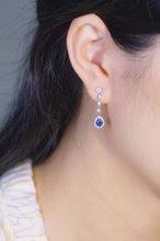 Load image into Gallery viewer, 18K White Gold Natural Sapphire Diamond Earrings, Natural Vivid Blue Sapphire Earrings, Stylish Earrings