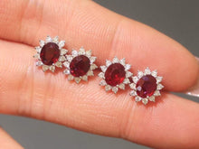 Load image into Gallery viewer, Certified 18K White Gold Natural Vivid Red Ruby Diamond Earrings, Natural Ruby Earrings, Stylish Earrings, Ruby Stud Earrings, Stunning Earrings