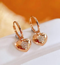 Load image into Gallery viewer, 18K Gold Natural Diamond Heart Earrings, Gold Heart Earrings, Stylish Earrings, Real Diamond Earrings, Gold Diamond Earrings, Minimalist Earrings, Heart Charm Earrings