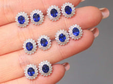 Load image into Gallery viewer, 18K White Gold Sri Lanka Natural Royal Blue Sapphire Diamond Earrings, Natural Vivid Blue Sapphire Earrings, Simple and Stylish Earrings