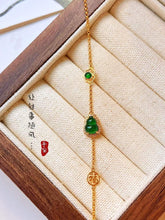 Load image into Gallery viewer, 18K Yellow Gold Natural Top Green Type A Jadeite Jade Diamond Bracelet, Gourd Jadeite Bracelet, Stylish Bracelet, Gold Jade Bracelet, Green Jade Bracelet