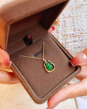 Load image into Gallery viewer, 18K Yellow Gold Natural Top Green Type A Jadeite Jade Gourd Pendant (Gold Necklace Chain Included), Natural Jade Gourd Pendant, Stylish Pendant