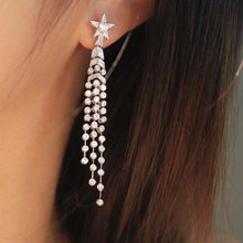 Load image into Gallery viewer, 18K White Gold Natural Diamond Star Earrings, Long Diamond Earrings, Diamond Drop Earrings, Stylish Earrings, Real Diamond Earrings, Gold Diamond Earrings