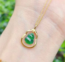Load image into Gallery viewer, 18K Yellow Gold Natural Top Green Type A Jadeite Jade Gourd Pendant (Gold Necklace Chain Included), Natural Jade Gourd Pendant, Stylish Pendant