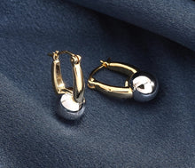 Load image into Gallery viewer, Pure 18K Two-tone Gold Ball Earrings, Simple and Stylish Earrings, U Shape Earrings, Gold Hoop Earrings, Minimalist Earrings Gold
