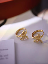 Load image into Gallery viewer, 18K Yellow Gold Natural Diamond Butterfly Earrings, Butterfly Hoops, Dainty Hoop Earrings, Gold Hoop Earrings, Stylish Earrings, Real Diamond Earrings