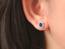Load image into Gallery viewer, 18K White Gold Sri Lanka Natural Royal Blue Sapphire Diamond Earrings, Natural Vivid Blue Sapphire Earrings, Simple and Stylish Earrings