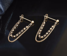 Load image into Gallery viewer, Pure 18K Gold Chain Earrings, Chain Loop Earrings, Stud Chain Earrings, Simple and Stylish Earrings, Minimalist Earrings Gold, Dainty Chain Earrings