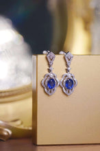 Load image into Gallery viewer, 18K White Gold Natural Sapphire Diamond Earrings, Natural Vivid Blue Sapphire Earrings, Stylish Earrings