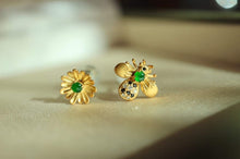 Load image into Gallery viewer, 18K Yellow Gold Natural Top Green Type A Jadeite Jade Diamond Earrings, Gold Bee Earrings, Natural Jade Earrings, Stylish Earrings, Green Jade Earrings, Diamond Earrings