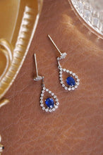 Load image into Gallery viewer, 18K White Gold Natural Sapphire Diamond Earrings, Natural Vivid Blue Sapphire Earrings, Stylish Earrings