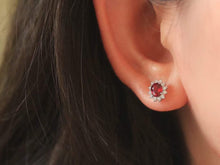 Load image into Gallery viewer, Certified 18K White Gold Natural Vivid Red Ruby Diamond Earrings, Natural Ruby Earrings, Stylish Earrings, Ruby Stud Earrings, Stunning Earrings