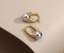 Load image into Gallery viewer, Pure 18K Two-tone Gold Ball Earrings, Simple and Stylish Earrings, U Shape Earrings, Gold Hoop Earrings, Minimalist Earrings Gold