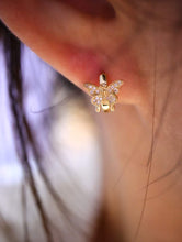 Load image into Gallery viewer, 18K Yellow Gold Natural Diamond Butterfly Earrings, Butterfly Hoops, Dainty Hoop Earrings, Gold Hoop Earrings, Stylish Earrings, Real Diamond Earrings