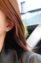 Load image into Gallery viewer, 18K White+Yellow Gold Natural Emerald Diamond Earrings, Natural Emerald Earrings, Stylish Earrings, Emerald Stud Earrings, Dainty Gold Earrings