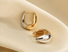 Load image into Gallery viewer, Pure 18K Two-tone Water Drop Gold Earrings, Simple and Stylish Earrings, U Shape Earrings, Gold Hoop Earrings, Minimalist Earrings Gold