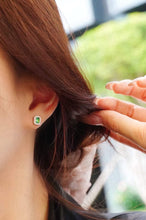Load image into Gallery viewer, 18K White+Yellow Gold Natural Emerald Diamond Earrings, Natural Emerald Earrings, Stylish Earrings, Emerald Stud Earrings, Dainty Gold Earrings