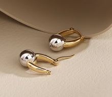 Load image into Gallery viewer, Pure 18K Two-tone Gold Ball Earrings, Simple and Stylish Earrings, U Shape Earrings, Gold Hoop Earrings, Minimalist Earrings Gold