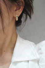 Load image into Gallery viewer, 18K Yellow Gold Natural Emerald Diamond Earrings, Emerald Hoop Earrings, French Earrings, Natural Emerald Earrings, Stylish Earrings, Dainty Gold Earrings