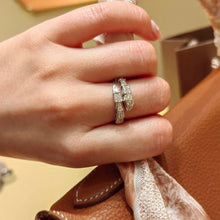 Load image into Gallery viewer, Serpenti Viper Two‑Coil Ring in 18k White Gold with Pavé Diamonds, Luxury Snake Ring, Fine Jewelry Gift for Her