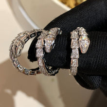Load image into Gallery viewer, Serpenti Viper Two‑Coil Ring in 18k White Gold with Pavé Diamonds, Luxury Snake Ring, Fine Jewelry Gift for Her