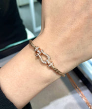 Load image into Gallery viewer, 18k Rose Gold Cable Bracelet with Diamond‑Paved Buckle, Medium Model, Luxury Gift, Fine Jewelry for Her
