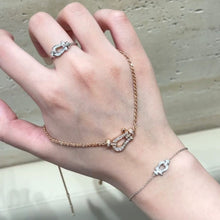 Load image into Gallery viewer, 18k Rose Gold Diamond Bracelet & White Gold Shackle Ring, Iconic Motif Jewelry Set, Luxury Gift for Her