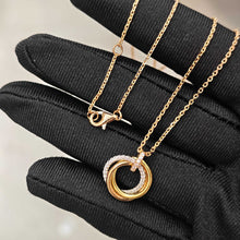 Load image into Gallery viewer, 18K Tri‑Color Interlocking Rings Pendant Necklace with Pavé Diamond White Gold Ring, Fine Jewelry Gift for Her