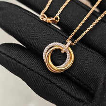 Load image into Gallery viewer, 18K Tri‑Color Interlocking Rings Pendant Necklace with Pavé Diamond White Gold Ring, Fine Jewelry Gift for Her