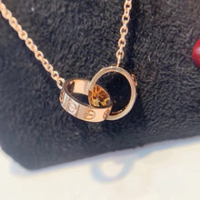 Load image into Gallery viewer, 18K Rose Gold Love Double‑Circle Pendant Necklace, Interlocking Rings Necklace, Romantic Fine Jewelry Gift for Her